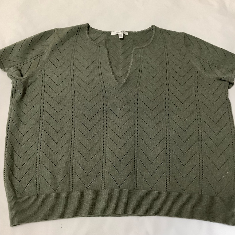 Splendid Sabrina Pointelle Green Sweater size L NWT (0212)